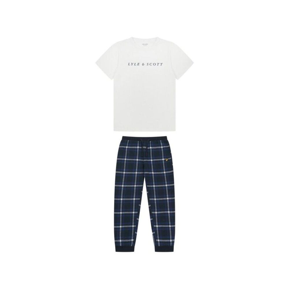Lyle & Scott Mens Ezekial Logo Pajama Set / White/Green